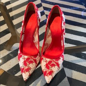 Giambattista Valli Red & White Lace Heels